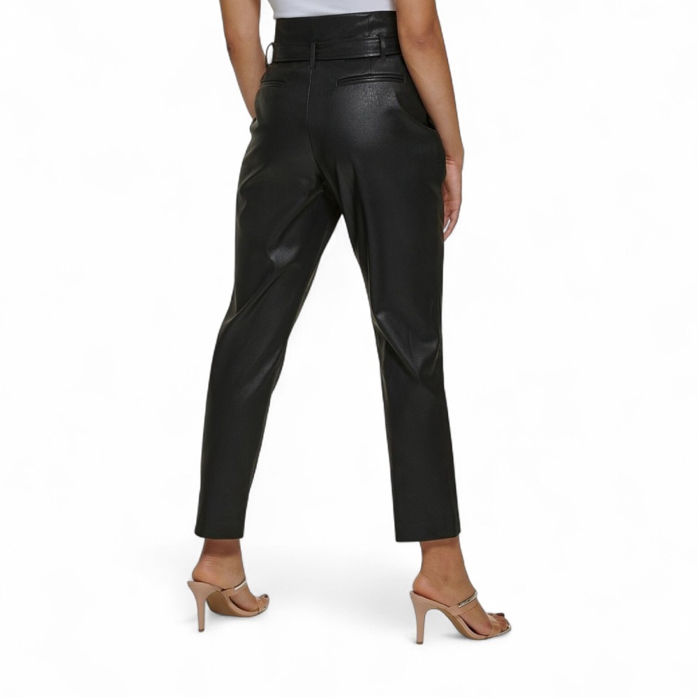 NWT DKNY Black Faux Leather High Waisted Tie Belt Tapered Ankle Pants Size 2 - Picture 11 of 11
